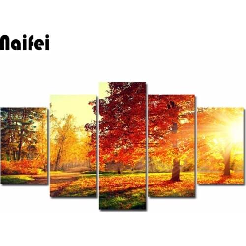 5d diy diamond Painting 5 Pieces/Pcs Sunset Landscape Art Autumn Scenery full square/round drill diamond embroidery home decor