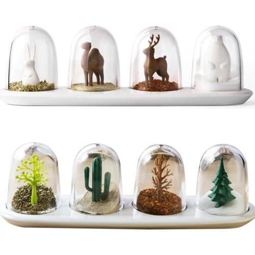 8Pcs Kitchen Supplies Four Seasons Plant Spice Jar Creative Animals Seasoning Bottle Salt Sugar Pepper Shaker Cook Tool