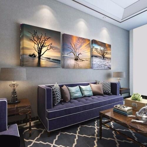 Frameless Seascape Landscape Canvas Painting Sunset Trees Home Decor Beach Wall Art Living Room S271