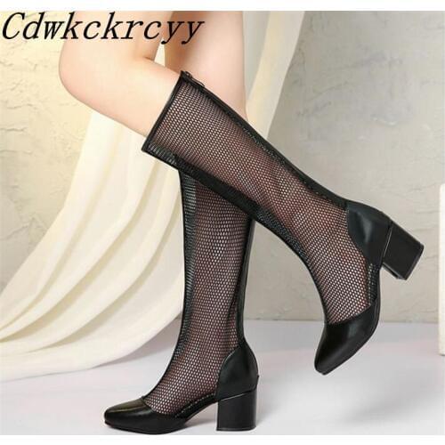 Summer New pattern fashion Round head Mesh surface High-heeled High cylinder Cool boots white Gauze Ventilation Women sandals