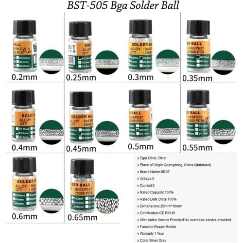 BST-505 Bga Solder Ball Size For Micro Welding Mobile Phone Repair Tools Soldering Ball Diameter 0.2mm-0.65mm