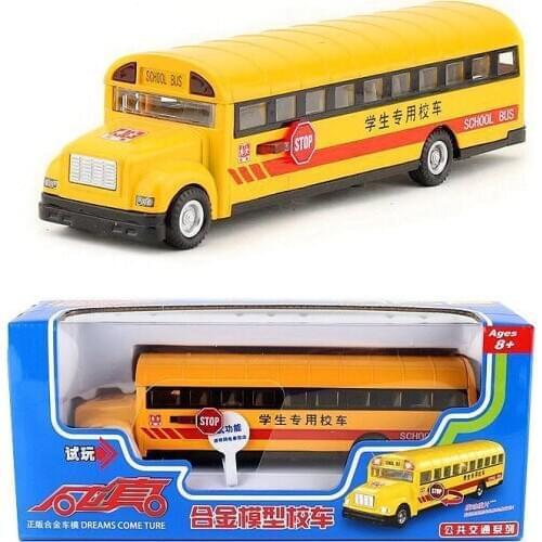 Caipo Alloy Toy Car Model School Bus Campus Bus Sound and Light Warrior-Door Opening Window Box