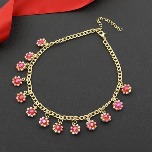 CC Necklace For Women Flower Red Cubic Zircon Wedding Accessories Charm Party Beach Headdress Fine Gifts Elegant Crystal D062