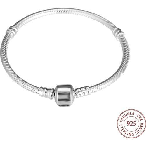 CKK Barrel Clasp Charm Bracelets Argent 925 Sterling Silver Snake Chain Women Bracelet femme DIY Jewelry pulseras mujer