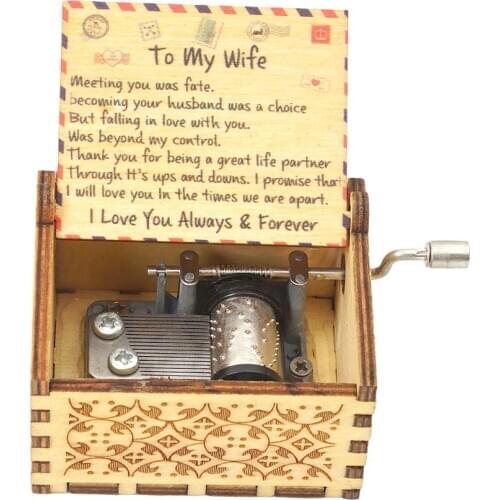 Wood Music Box for Wife,Hand Cranked Laser Engraved Vintage Musical Boxes Case Gifts for Birthday/Valentines Days/Thanksgiving