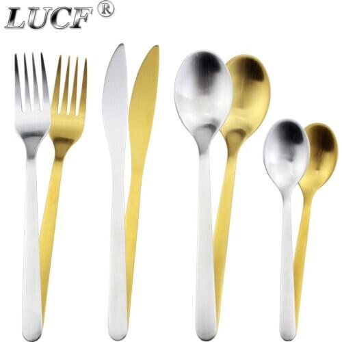 LUCF Fashional Style Matte Polishing Fairshaped Stainless Steel Western Cutlery 4 in 1 set Brief Dinnerware Utensils for Kitchen