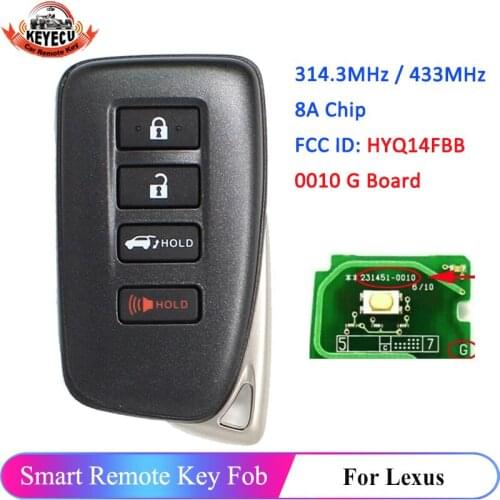 KEYECU 4 Button Remote Car Key 314.3MHz / 433MHz for Lexus RX350 RX450H 2016 2017 2018 2019 2020 HYQ14FBB 0010 G Board 8A Chip