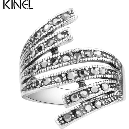 2016 Black Crystal Ring Silver Color Simple Vintage Wedding Rings For Women Cheap Jewelry Wholesale Sale