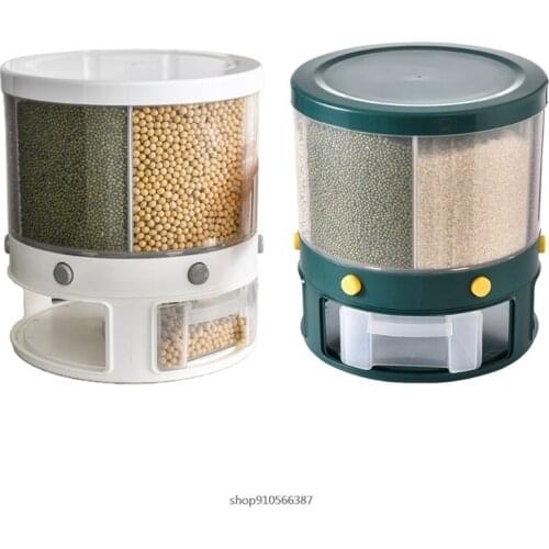 10Kg Kitchen Food Storage Container Rotating Cans for bulk Cereal Moisture Insect Proof Grain Organizer Box 6-Grid Rice Dropship