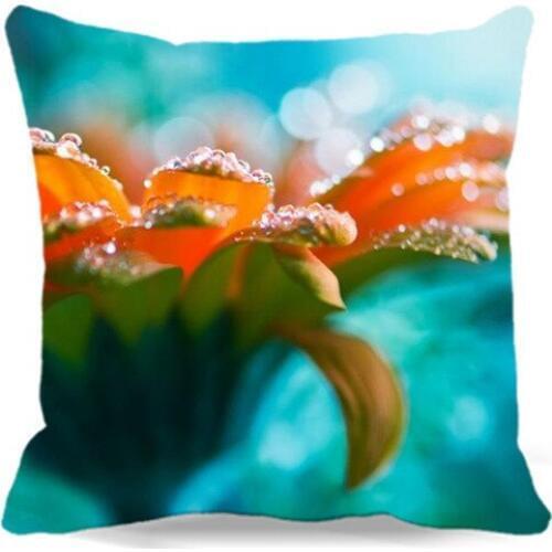 Square Cushions cover home car chair decoration 18x18" 2d print cotton polyester orange yellow Chrysanthemum green pillow case