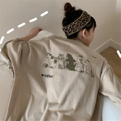 Summer Girls New Cartoon Cat Japan Summer Tops Women Lady Kawaii Cute Streetwear Kpop Tops Girls Clothing