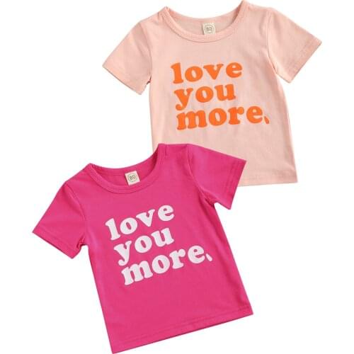 Citgeett Summer Kids Girls Casual Short Sleeves T-shirt Letter Print Round Neck Pullover Tops Clothes