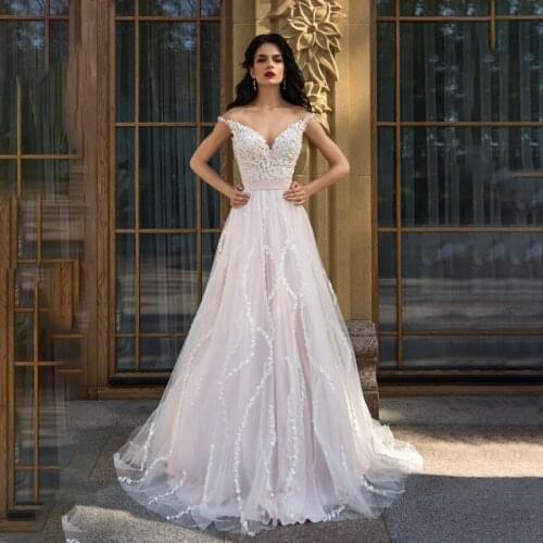 Spaghetti Straps 3D Flowers Sew Blush Pink A-line Wedding Dress Open Back Sexy Bridal Gown vestido noiva sereia