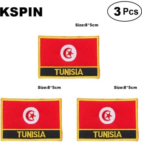 Tunisia Rectangular Shape Flag patches embroidered flag patches national flag patches for clothing DIY Decoration