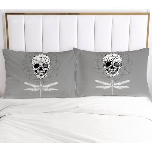 PillowCase For Bedroom,Pillow Cases Bedding Home Decoration 70x70cm 50x75cm 50x70cm 80x80cm Pillow Cover Gray Dragonfly skull
