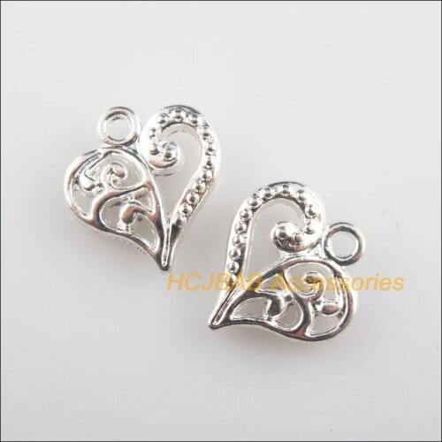 New 35Pcs Silver Plated Flower Heart Charms Pendants 13x14mm