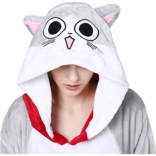 2020 Adults Animal Pajamas Cartoon Sleepwear Chis Cat Sweet Home Pajamas Sets Anime Kigurumi Women Men Warm Flannel Hooded