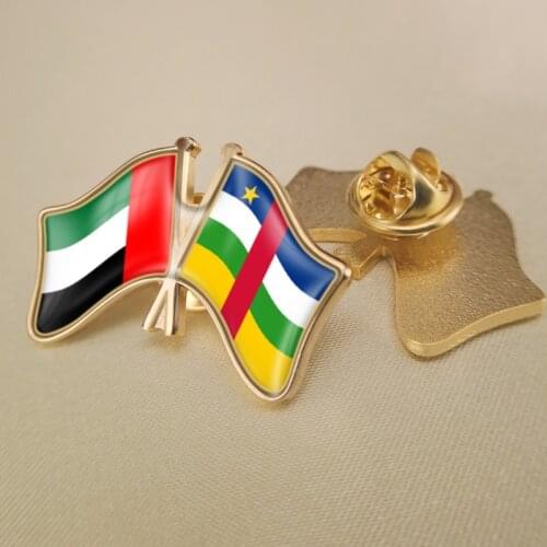 United Arab Emirates and Central African Republic Crossed Double Friendship Flags Lapel Pins Brooch Badges