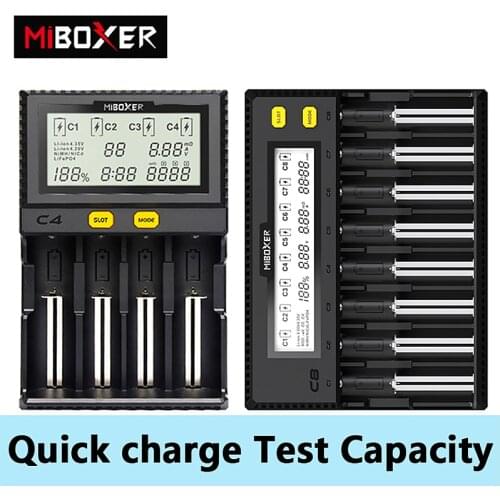Original Miboxer C4 VC4 LCD Smart Battery Charger for Li-ion/IMR/INR/ICR/LiFePO4 18650 21700 14500 26650 AA 3.7 1.2VBatteries C8