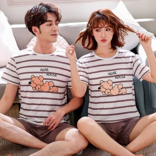 Summer Simple Sleepwear Pyjamas Womens Pajamas Cotton Short Sleeve Ladies Pijama Sets Homewear Cute Cartoon Lounge Wear T-shits