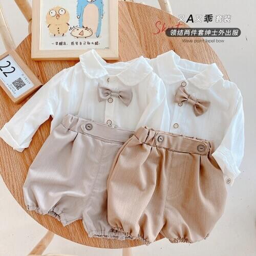 Baby Girls Clothing Spring Autumn Newest Long Sleeve White Shirt+Shorts 2pcs Sets 0-3 Years Toddler Kids Boys Suits