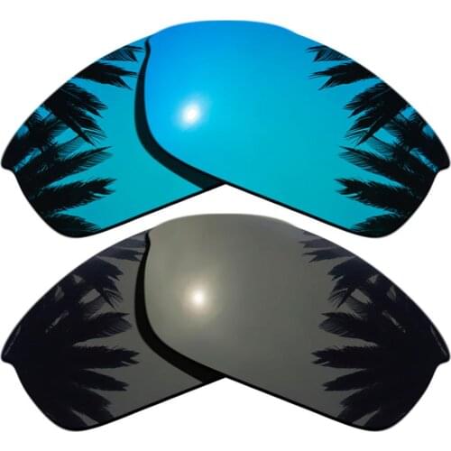 Black & Ice Blue Mirrored Polarized Replacement Lenses for Flak Jacket Frame 100% UVA & UVB