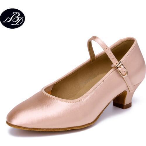 Girls Standard Dance Shoes BD 501 fresh tan satin Ballroom Dancing Shoes Modern Dance Shoe High Quality Child shoes pro