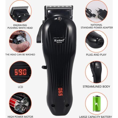 Kemei Hair Trimmer Beard Shaver Electric Clipper Rechargeable Hair Trimmer LCD Hair Cutting Machine Beard Trimer Styling Tools