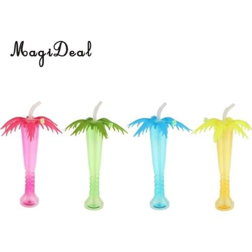Tropical Coconut Palm Tree Luau Yard Cup Hawaiian BBQ Summer Beach Costume Birthday Party Drinks Juice Cup Lid Straw with Cap
