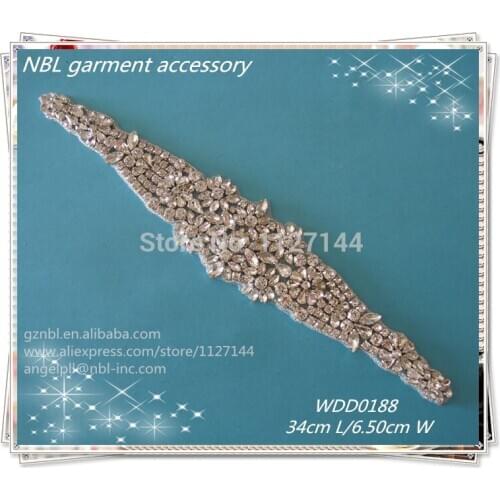 Crystal beaded bridal rhinestone sash applique for wedding evening dresses iron on WDD0188