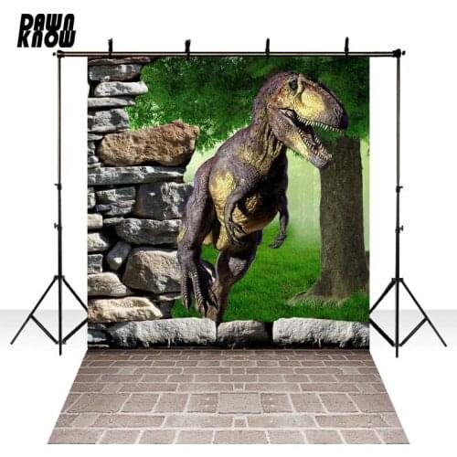 DAWNKNOW Cartoon Dinosaur Vinyl Photography Background Brick Polyester Backdrops For Children Photo Studio Customize S2020