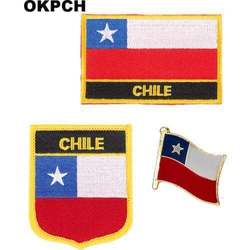 Chile National Flag Embroidered Iron on Patches for Clothing Metal badges PT0216-3