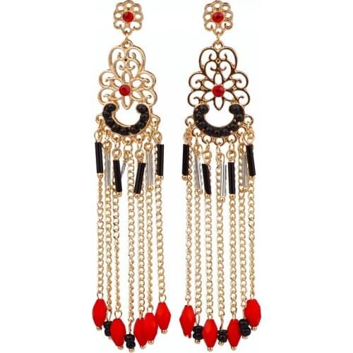Bohemia Ethnic Long Tassel Crystal Earrings for Women Statement Drop Dangle Earring Wedding Bridal Party Trendy Jewelry