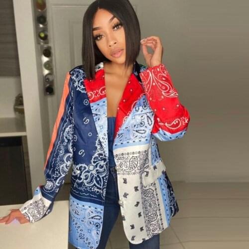 Women Tailored Coat Paisley Print Full Sleeve Straight Blazers Office Lady Fashion Streetwear Vintage Coats Autumn 2021