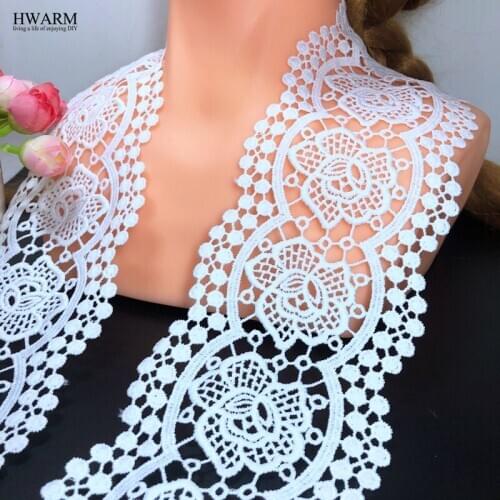 10yard 9.5cm white african lace fabric ribbon trim wedding decoration 2rows of small round flowers hat pillow skirt accessories