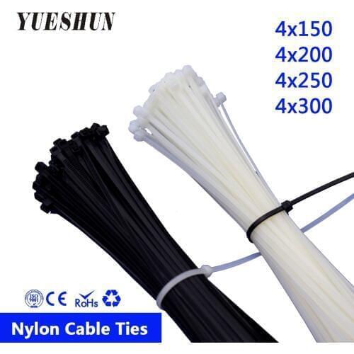 100pcs 4*150 4*200 4*250 4*300 black zip ties Self Locking cable zip white nylon 150mm 200mm cable tie