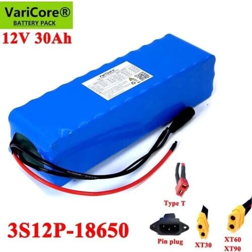11.1v 12V 30Ah 18650 Lithium Battery Pack 12.6v 30000mah Batteries for Miners Lamp 800W Electric bicycle +3A Charger