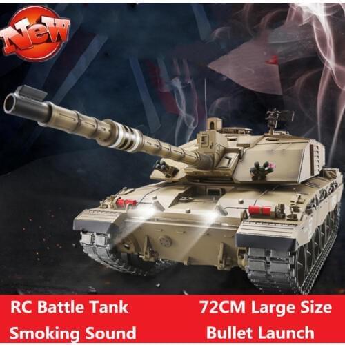 2.4G 1:16 RC Battle Tank 72cm Large Size With Smoking Cool Led Light Bullet Launch 320 degree Rotation RC Tank Toy Simulation to