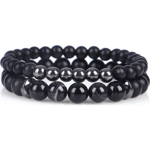 2Pcs\set Handmade Natural Black Mantra Prayer Beads Buddha Bracelet for Women and Mens Pulseras Masculina