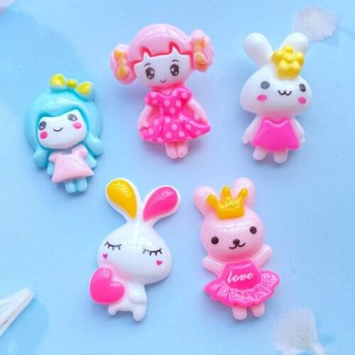 20Pcs Cute Mixed Mini little girl / Rabbit Flat Back Resin Cabochons Scrapbooking DIY Jewelry Craft Decoration Accessories H480