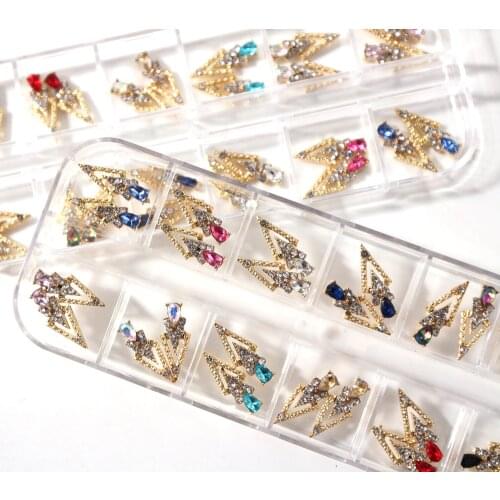 24Pcs 18mm XL size Nail Rhinestones Mixed Holographic Nail Art Supplies Metal Charms (1Box 12 Color ) 3D Nail Art Jewelry Charms