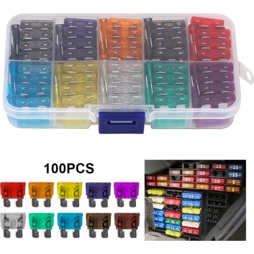 50/100 Pcs Car Truck Fuses Clip Assortment Fuse Tool Auto Blade Type Fuse Set 2A 3A 5A 7.5A 10A 15A 20A 25A 30A 35A 40A Amp