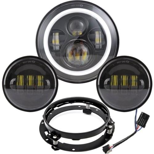 7" LED Projector Motor Headlight + 4 1/2 Passing Lights for Touring Electra Glide Black 7 inch LED Lights
