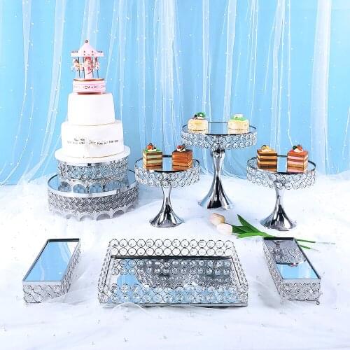 8pc silver Mirror Metal Cake Stand Round Wedding Birthday Party Dessert Cupcake Pedestal Display Plate Home Decor