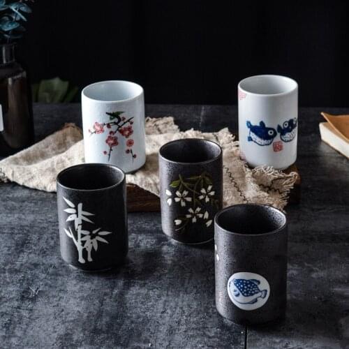 Large capacity tea cup Japanese style breakfast ceramic water cup puffer sakura chreey bamboo teacup 2pcs