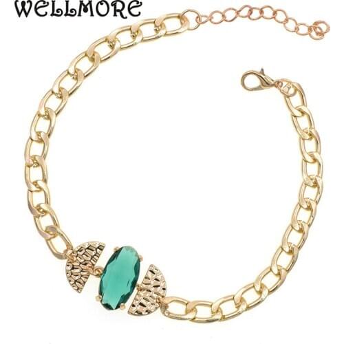 WELLMORE Metal chain Anklets for women Holiday beach luxury glass Anklets bracelet girl Foot Jewelry wholesale drop shipping