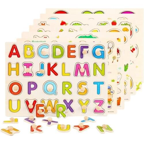 Baby Toys wooden Puzzle/Hand Grab Board Set Educational Wooden Toy Cartoon/letter fruit Puzzle Child Gift