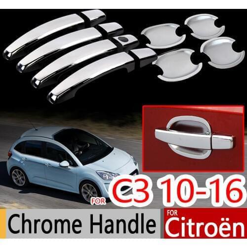 Chrome Door Handle Covers Trim Set for Citroen C3 Mk2 2010 2011 2013 2014 2015 2016 Accessories Stickers Car Styling VT VTR