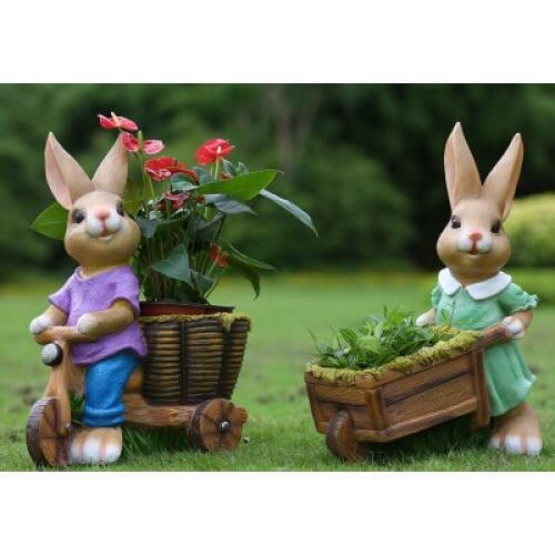Rustic artificial animal sculpture resin rabbit craft outdoor decoration 2pcs/lot garden decor home Ornaments