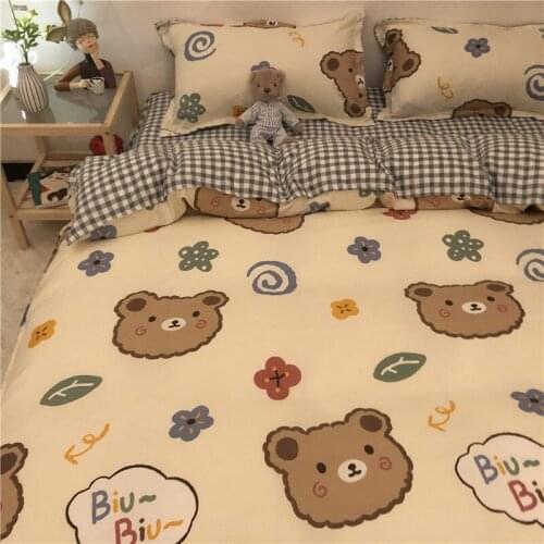 Boys Girls Bedding Set Fashion Flat Sheets Adult Children Bed Linen Duvet Quilt Cover Pillowcase Cute Cartoon Bear Bedding